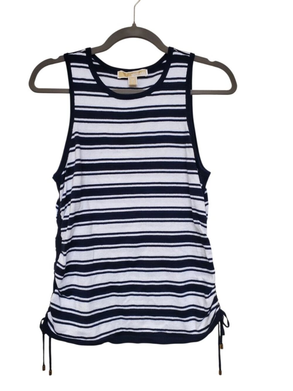 MICHAEL Michael Kors Women's Navy White Cinch Side Knit Sleeveless Top Tank S